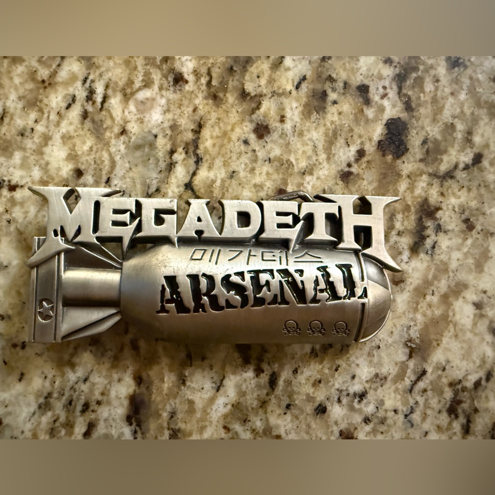 2007 Y2K Megadeth Arsenal Bomb Silver Belt Buckle